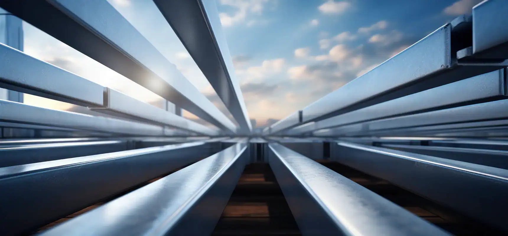 Modern metal framework structure with sleek beams and supports.